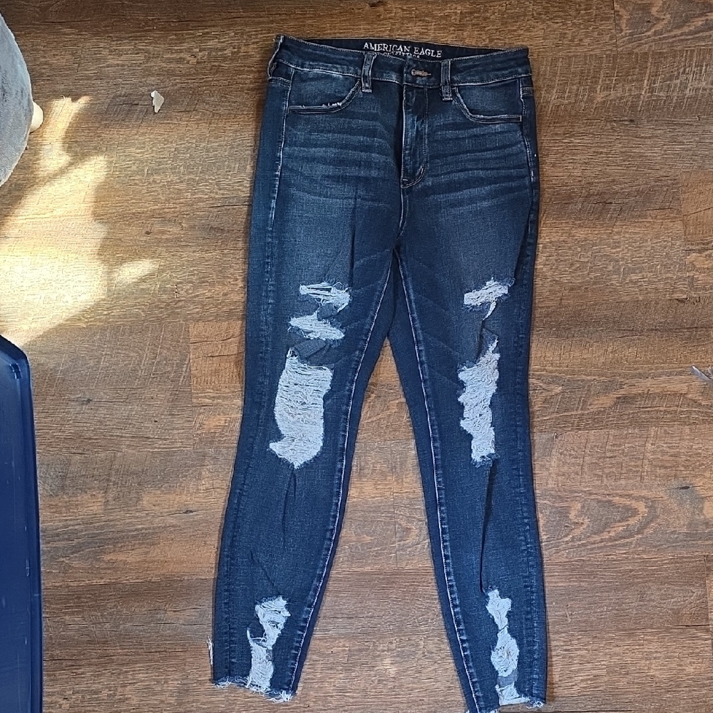 American Eagle Outfitters Women's Ripped Dark Blue Skinny Jeans